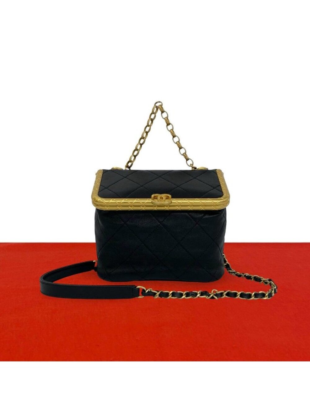 Chanel Quilted CC Logo Lambskin 2-Way Shoulder Bag Black